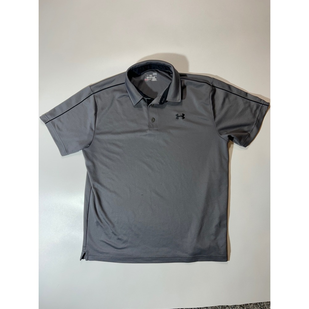 Under Armour Polo Shirt Mens Large Gray Good HeatGear Short Sleeve Golf Top